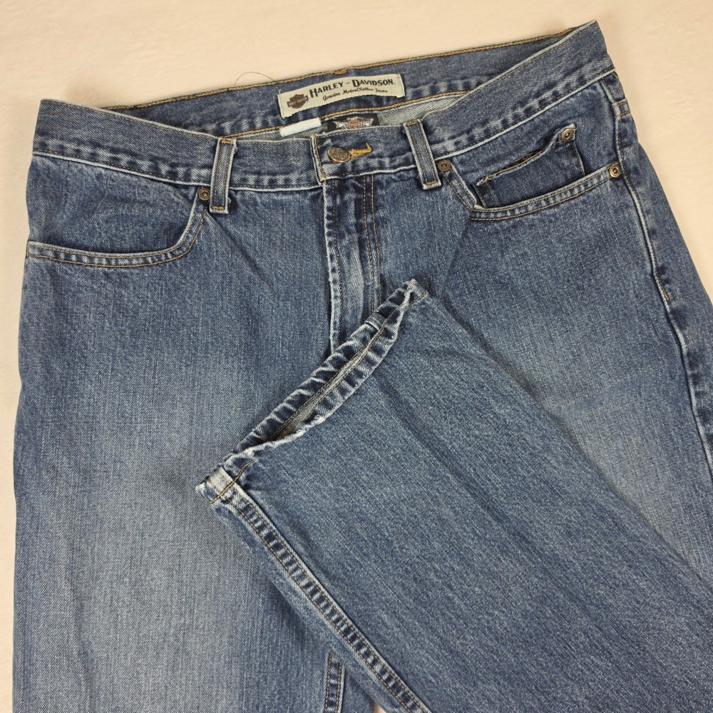 Harley Davidson Mens Straight Leg Blue Denim Jeans 34x32 Medium Wash Biker